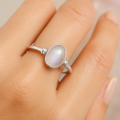 Koral Jewelry Oval Moonstone Delicate Ring 925 Sterling Silver Vintage Boho Chic (8)